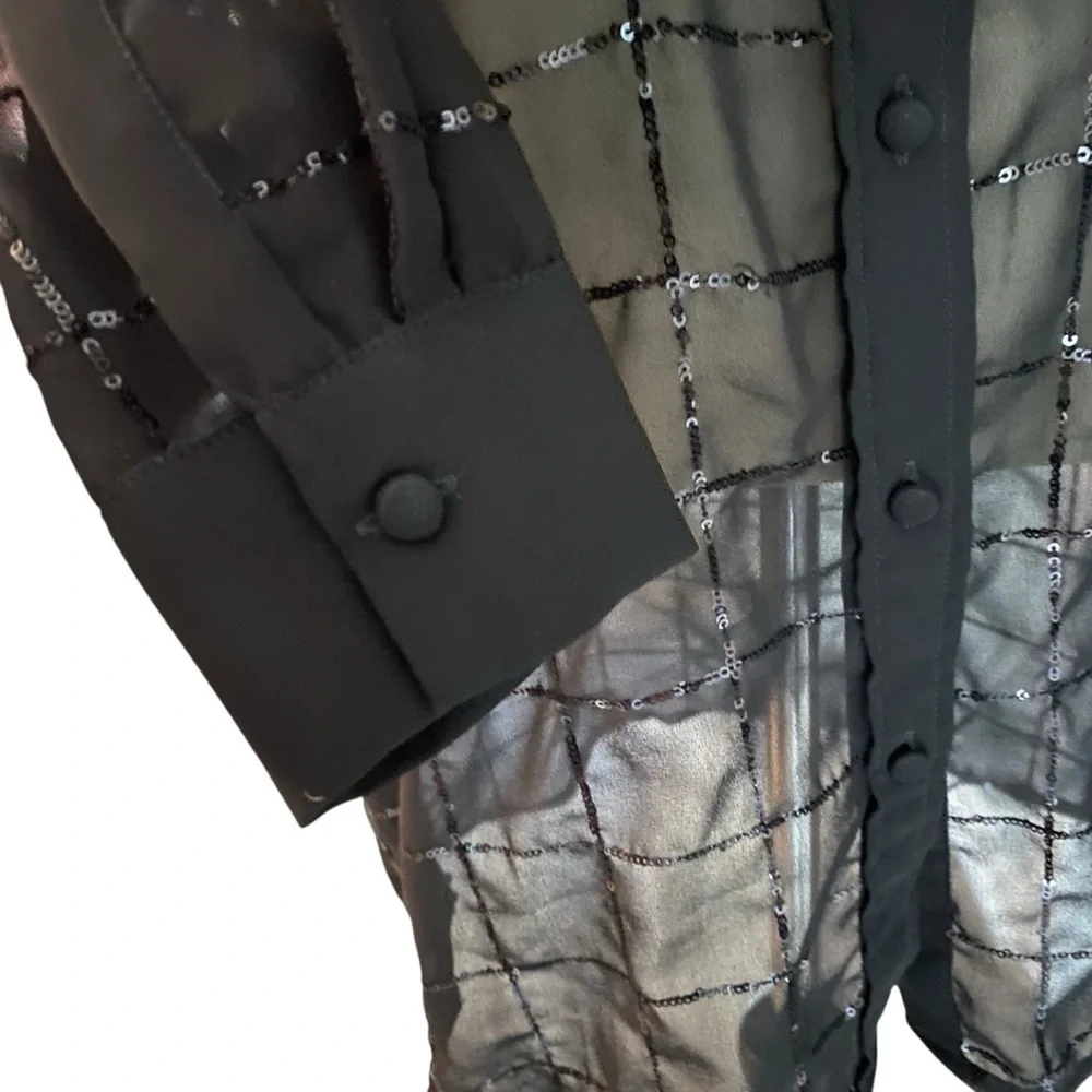 Rdalamal x Anthropologie Black Sheer Sequin Shirt Dress XXS Oversized Festival - Picture 5 of 10